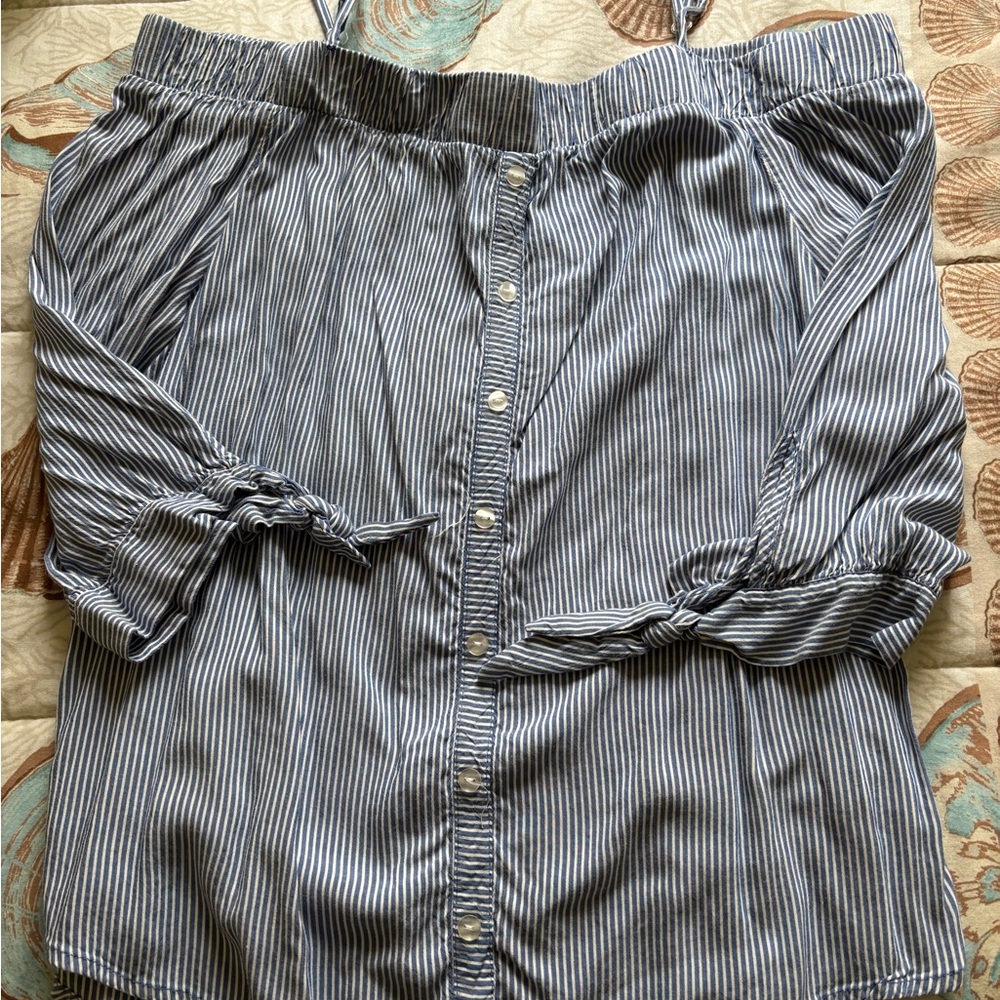 Iz Byer Blue and White Striped Top